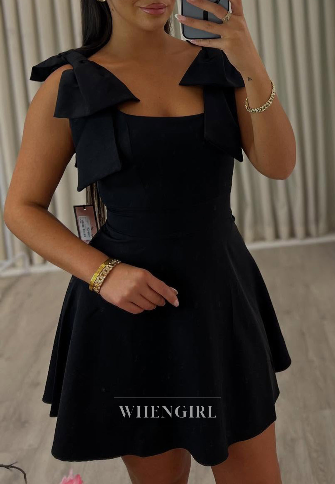 A-Line Square Neck Bowknot Strapless Sleeveless Short Homecoming Dress