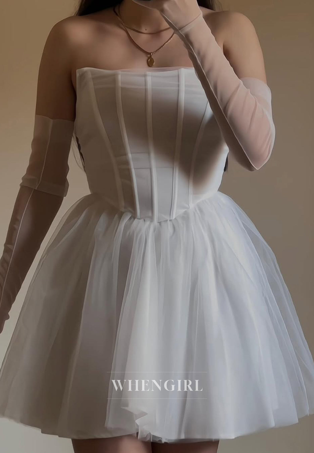 A-Line Sleeveless Strapless Tulle Short Homecoming Dress
