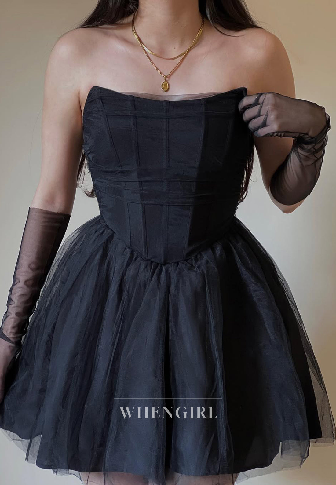 A-Line Sleeveless Strapless Tulle Short Homecoming Dress