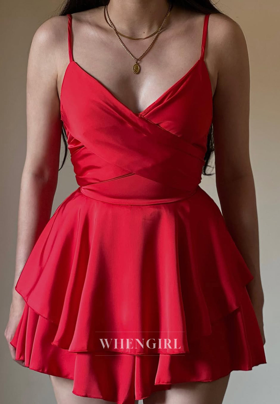 V Neck Spaghetti Straps Sleeveless A-Line Homecoming Dress