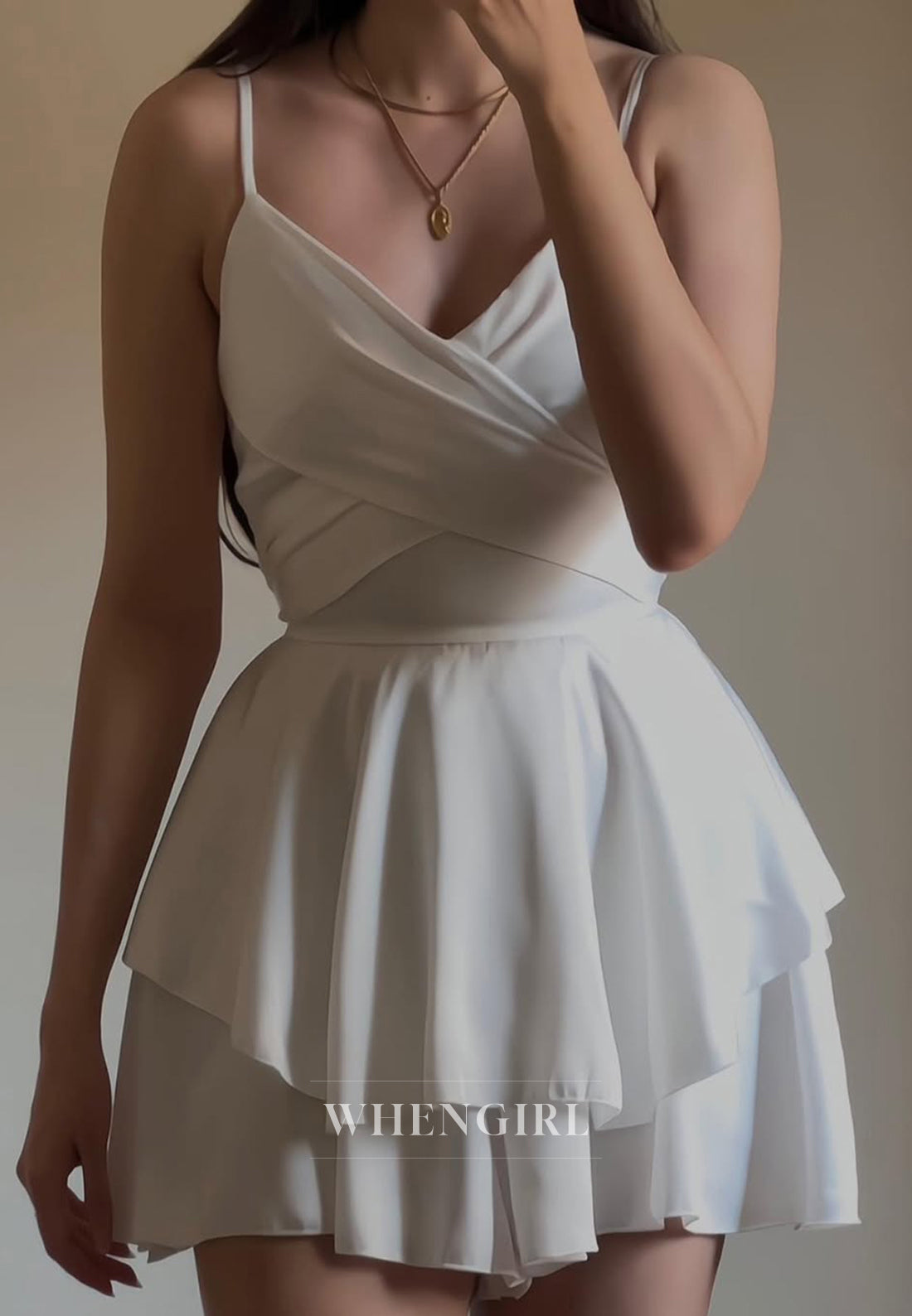 V Neck Spaghetti Straps Sleeveless A-Line Homecoming Dress