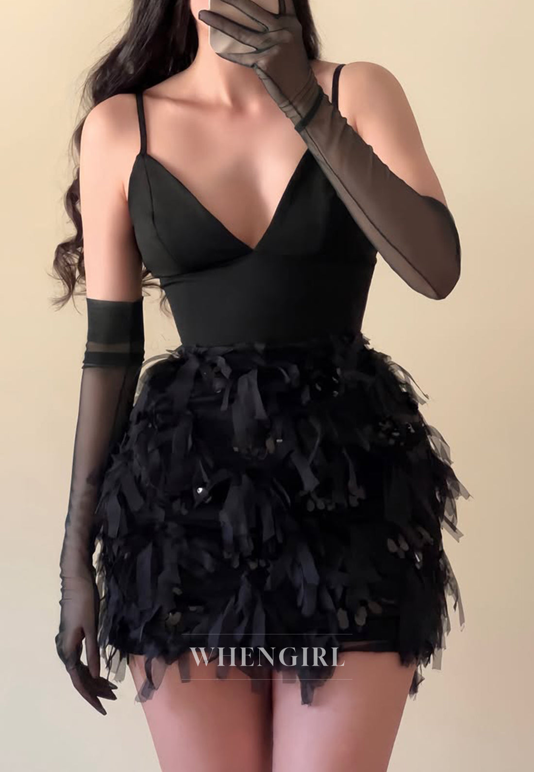 V Neck Sheath Spaghetti Straps Sleeveless Short Homecoming Dress