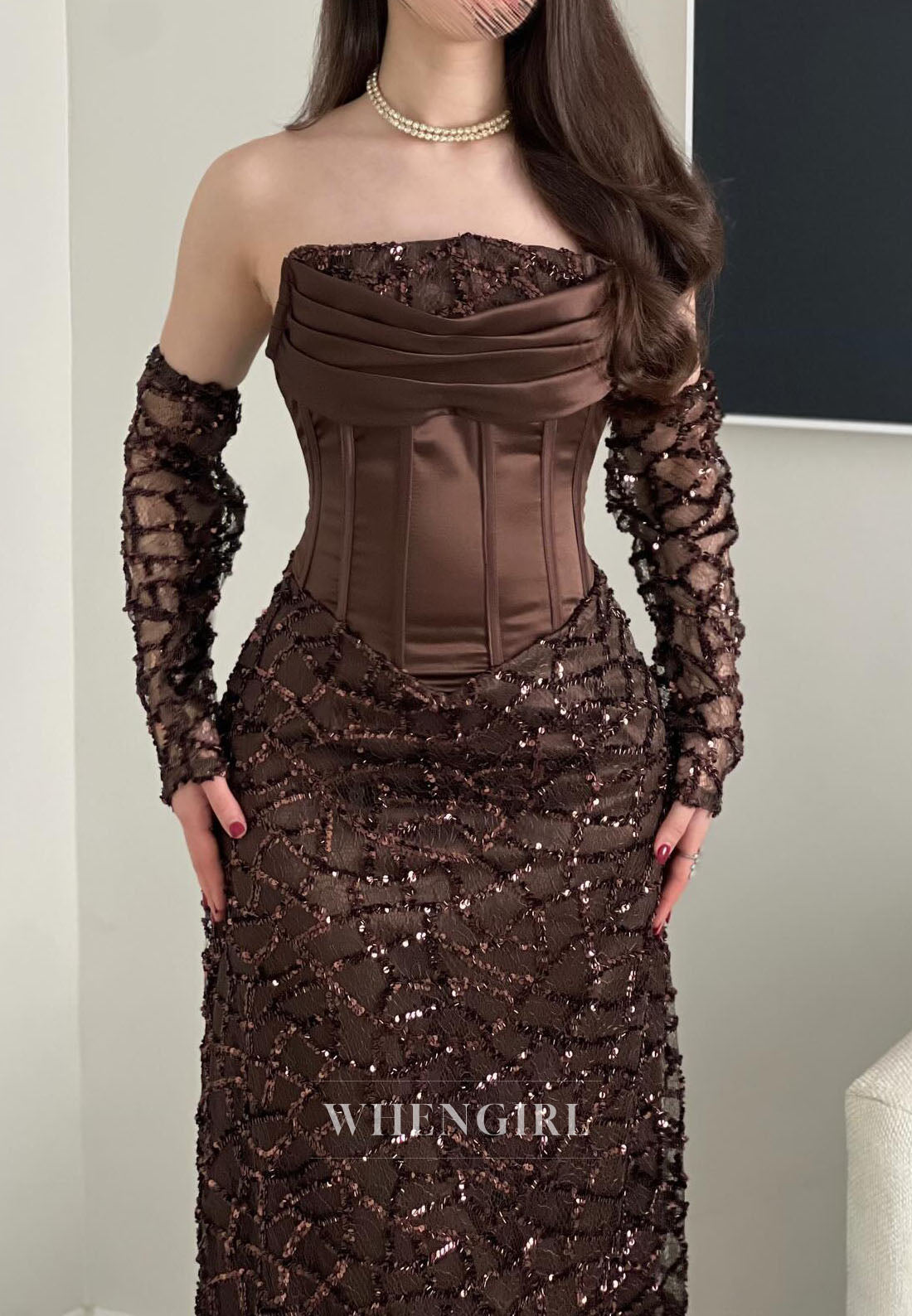 Chocolate Sleeveless Beaded Column Evening Formal Gown