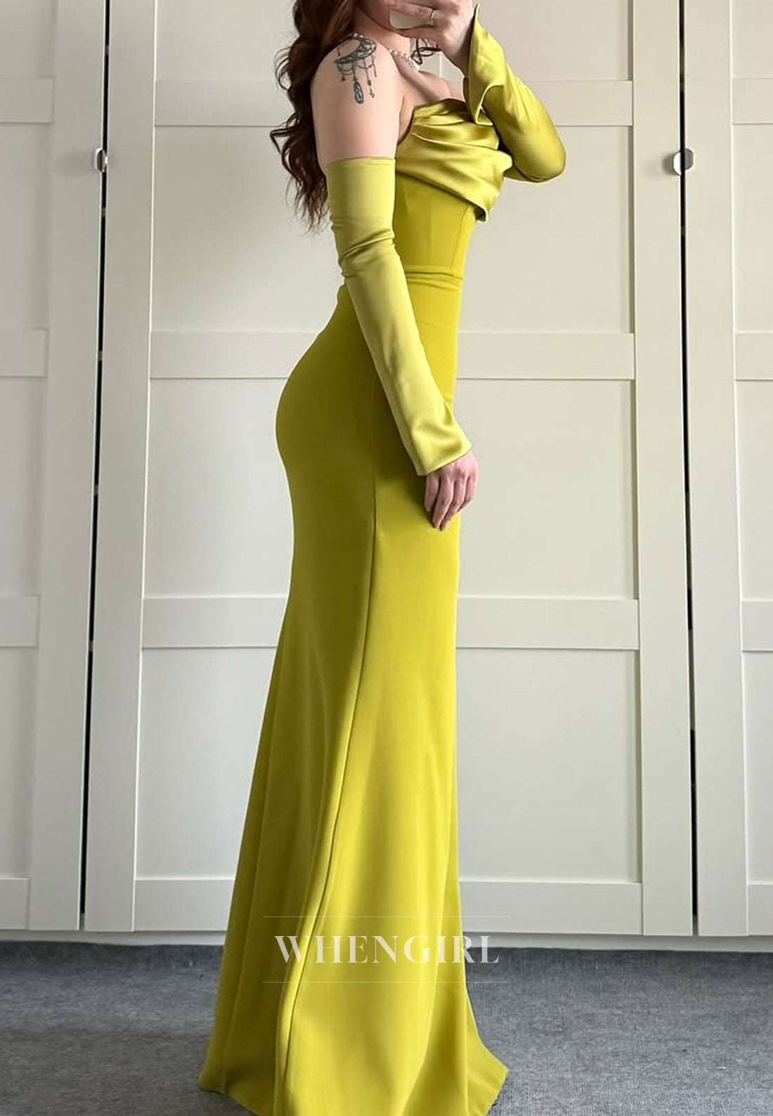 Daffodil Long Sleeves Pleated Strapless Sheath Floor Length Formal Evening Gown