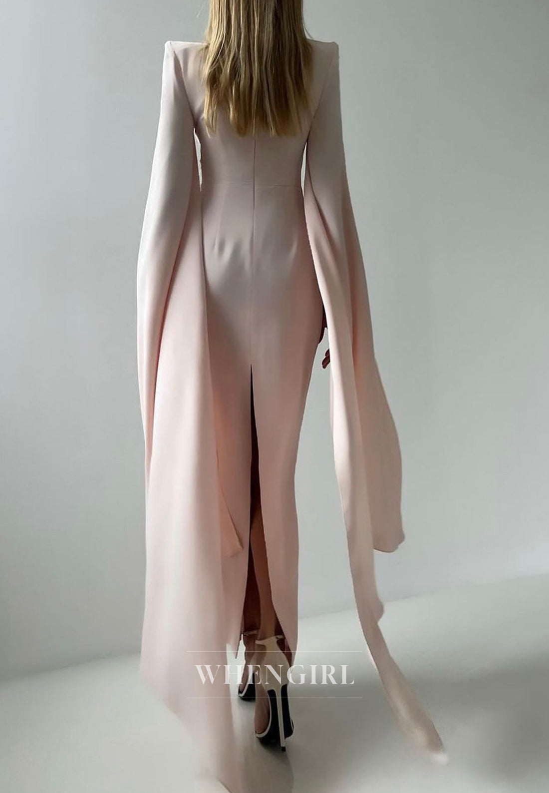 Blush Bateau Neck Long Sleeves Sheath Back Zipper Evening Formal Gown
