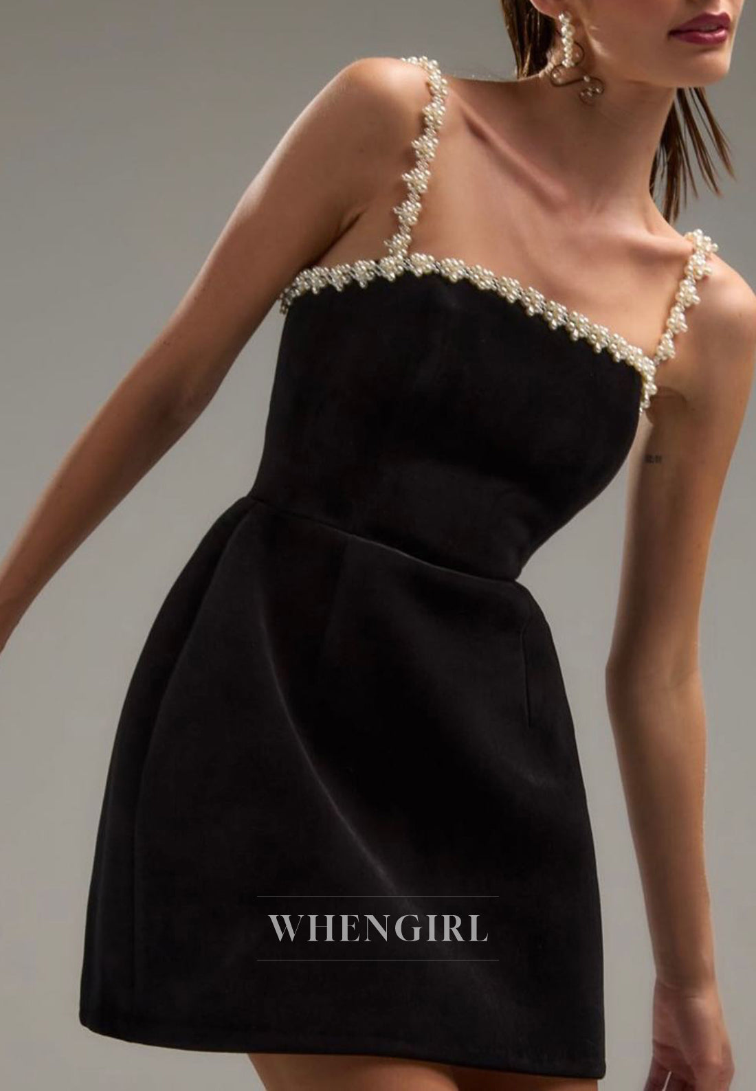 Black Velvet Sleeveless Pearls Beading Straps Sheath Homecoming Dress
