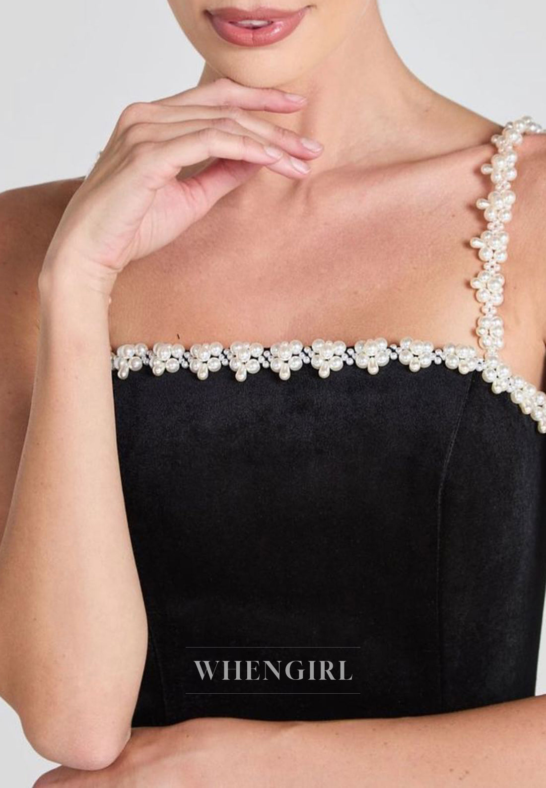 Black Velvet Sleeveless Pearls Beading Straps Sheath Homecoming Dress
