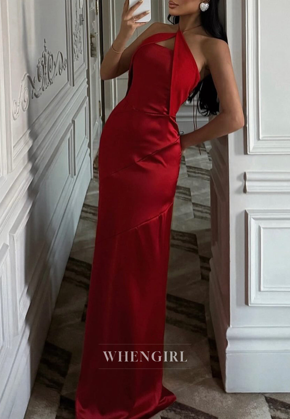 Burgundy Cross Neck Sleeveless Back Zipper Satin Evening Dress