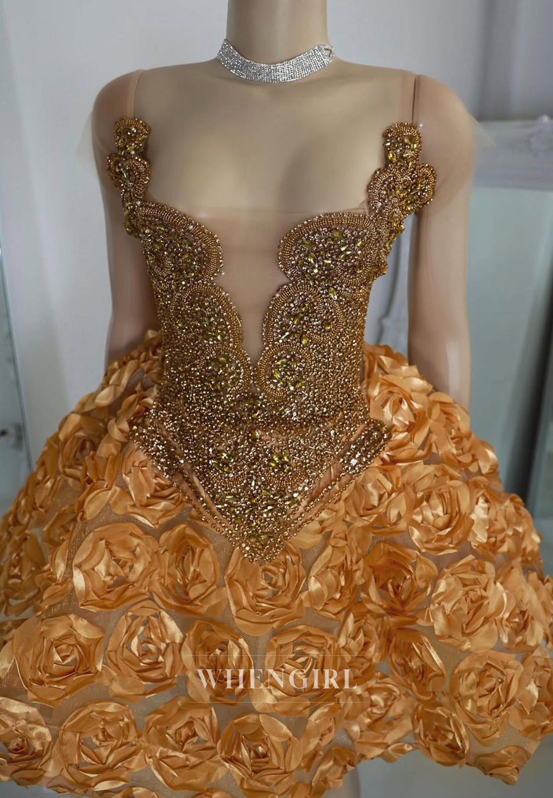 Asymmetrical Neck A-Line Beaded Flowers Homecoming Dress