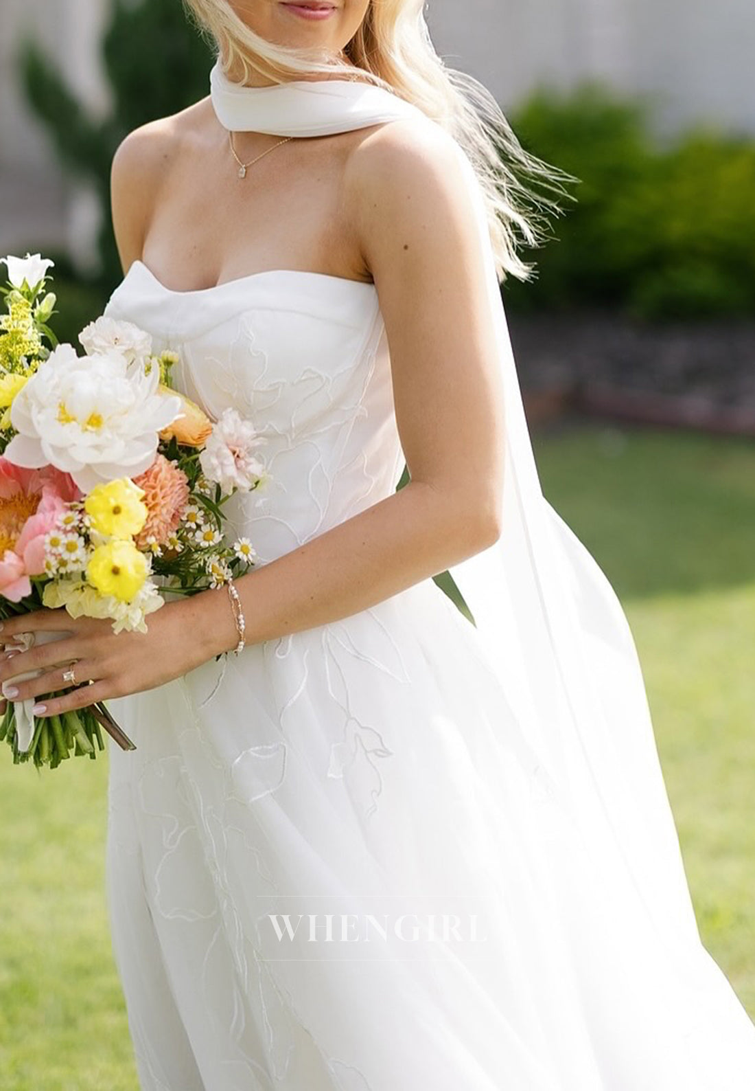 A-Line Sweetheart Sleeveless Side Slit Sweep Train Embroidery Wedding Dress