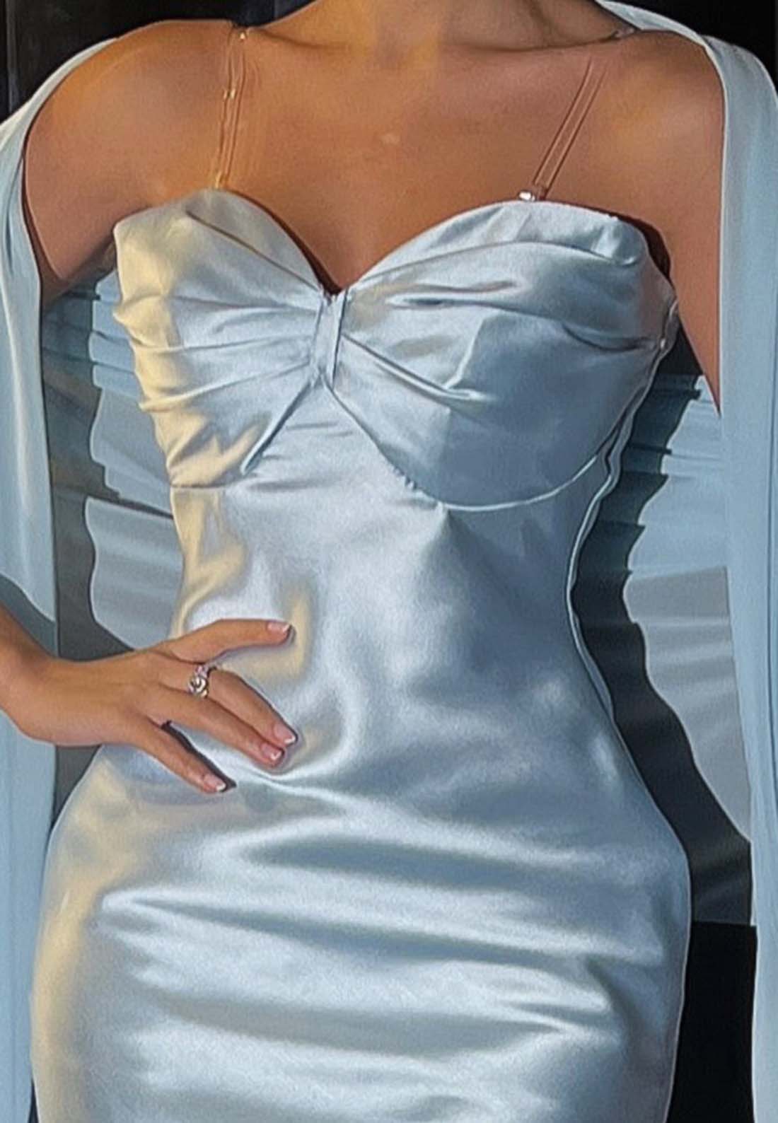 Mermaid Sleeveless Sweetheart Pleated Formal Dress Evening Gown with Cape