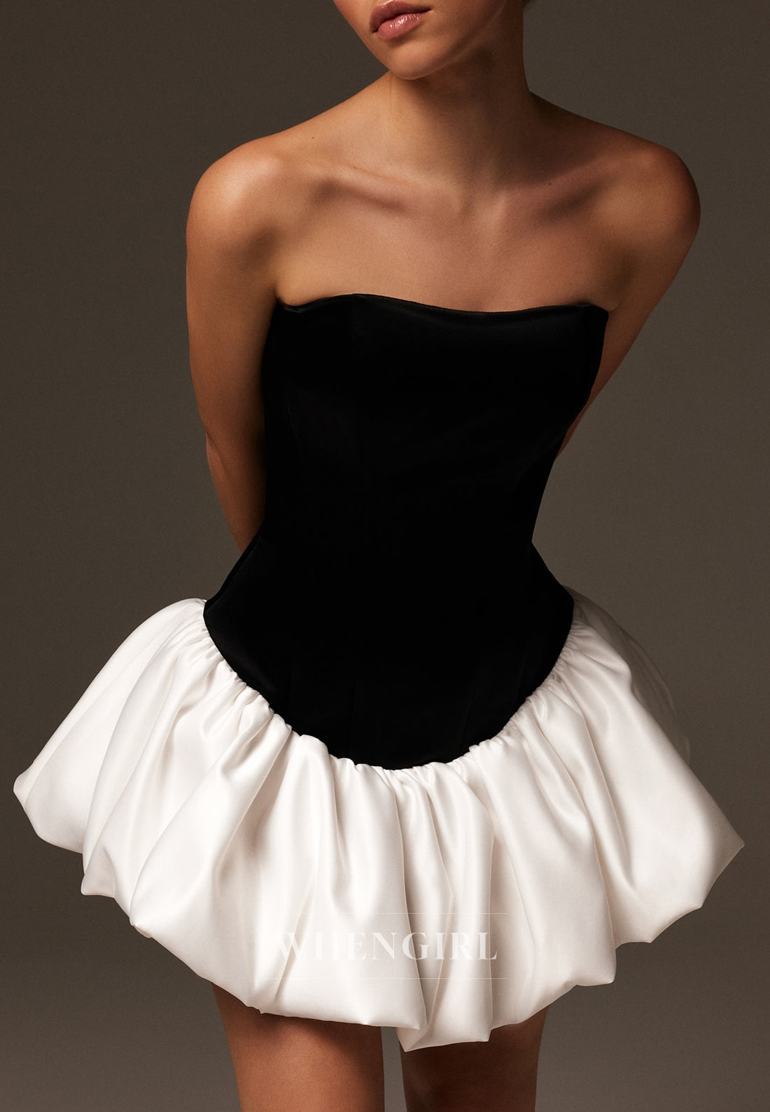 Black and Pink Tube Top Tie Back Pearls A-Line Homecoming Dress