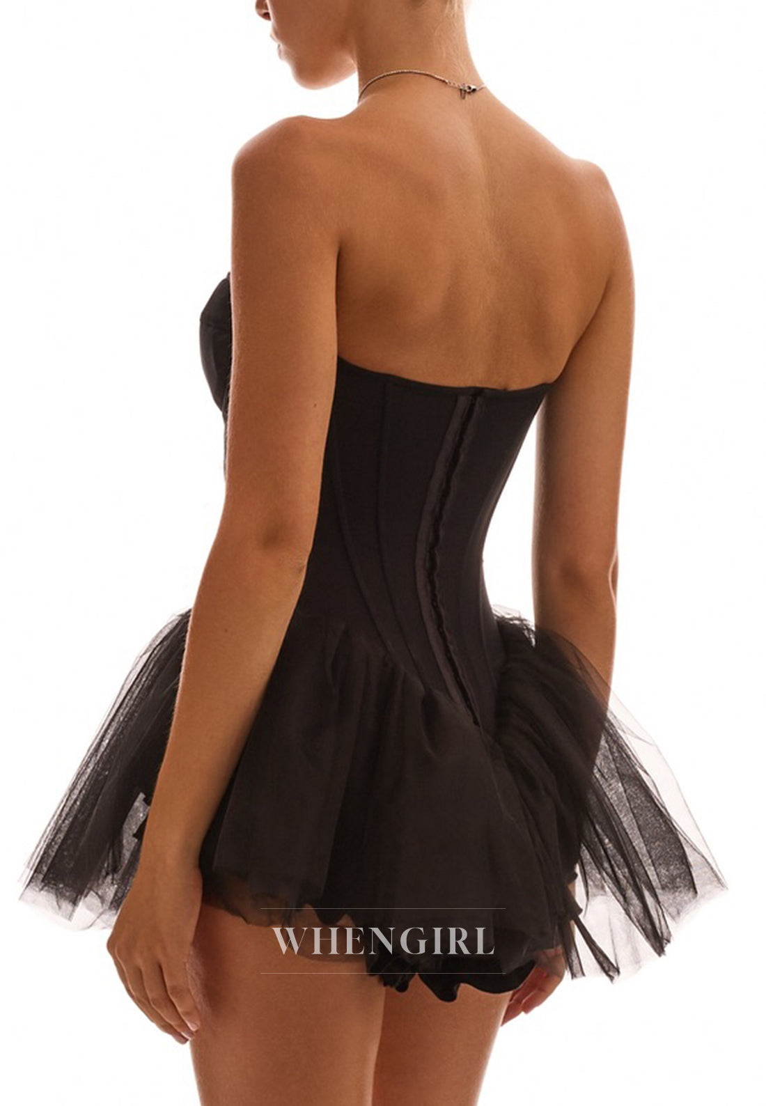 Black Sweetheart Strapless A-Line Homecoming Dress with Pink Bowknot