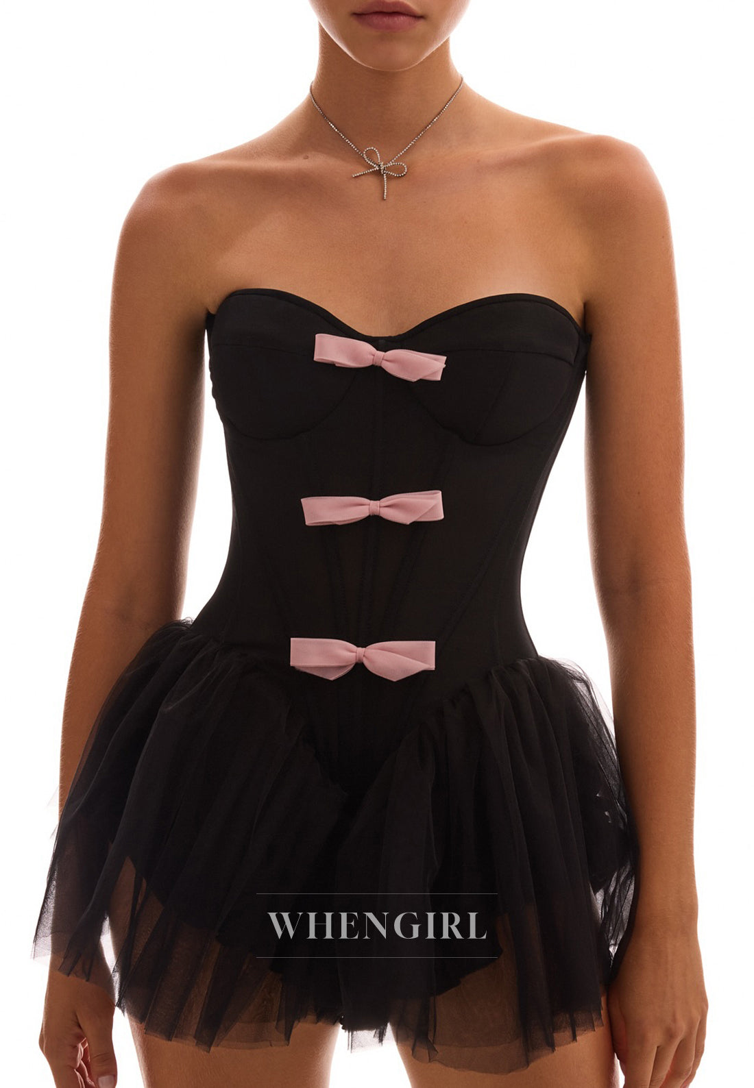 Black Sweetheart Strapless A-Line Homecoming Dress with Pink Bowknot