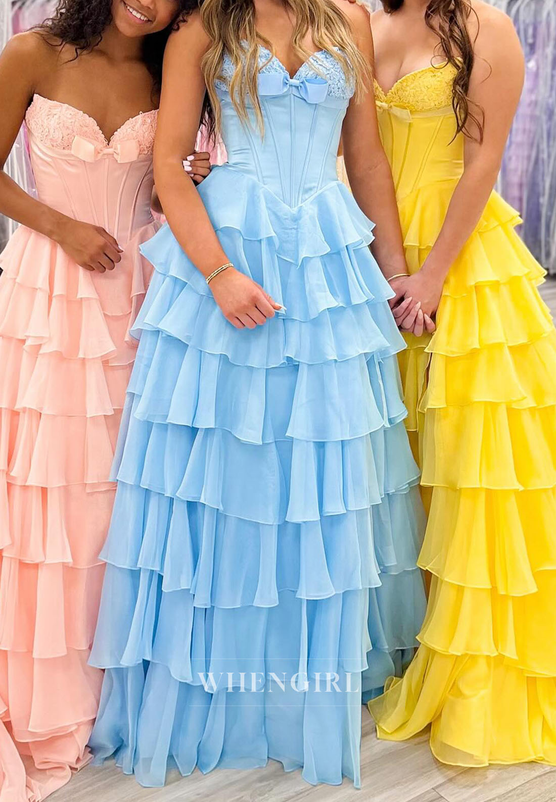 A-Line Sweetheart Bowknot Sleeveless Multi Tiered Ruffles Side Slit Prom Dress