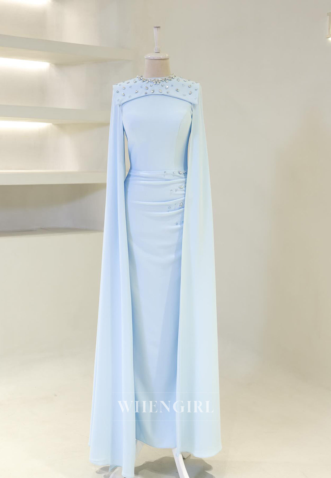 Sheath Rhinestones Beading Bateau Neck Pleated Long Sleeves Long Formal Evening Dress
