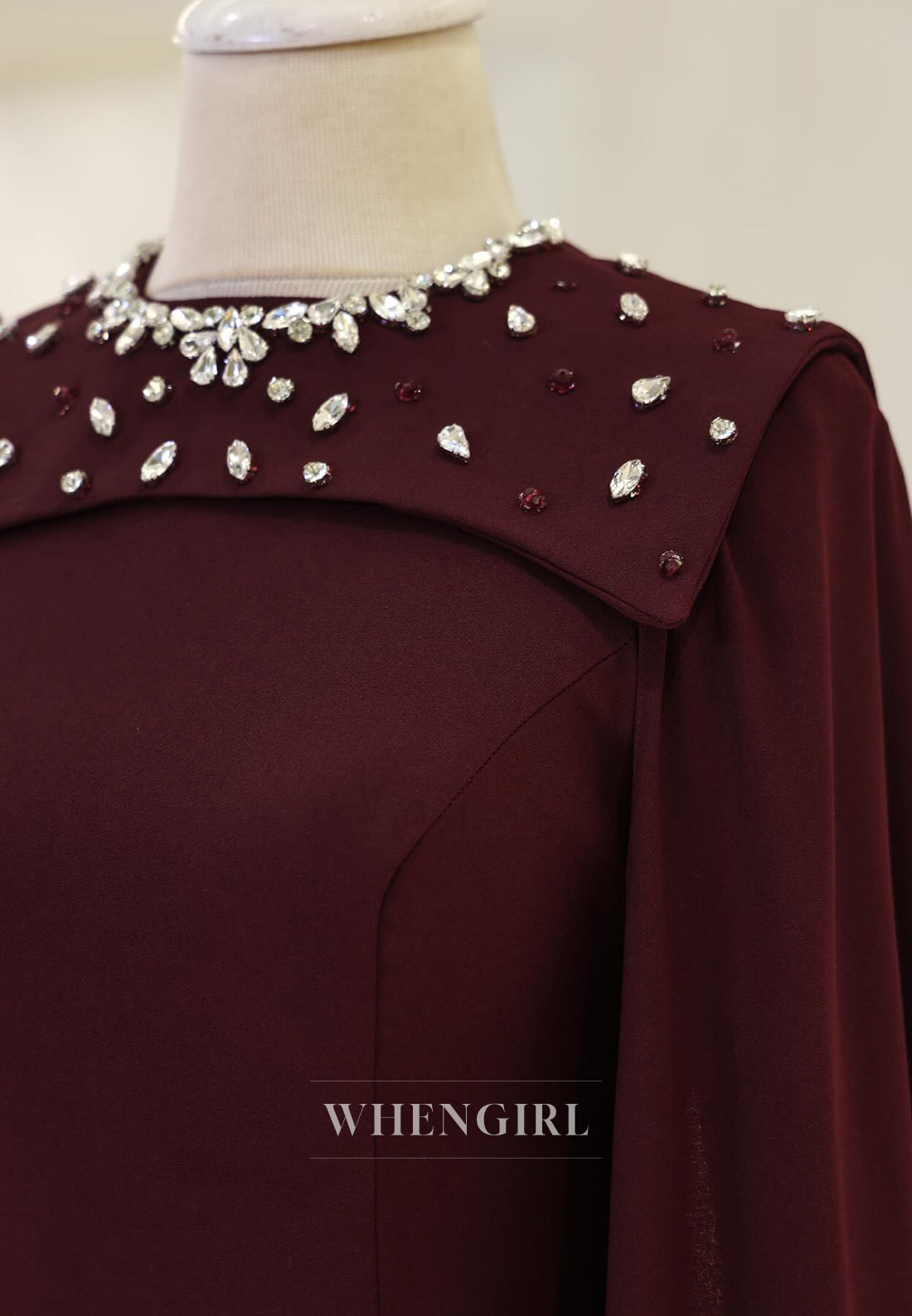 Sheath Rhinestones Beading Bateau Neck Pleated Long Sleeves Long Formal Evening Dress