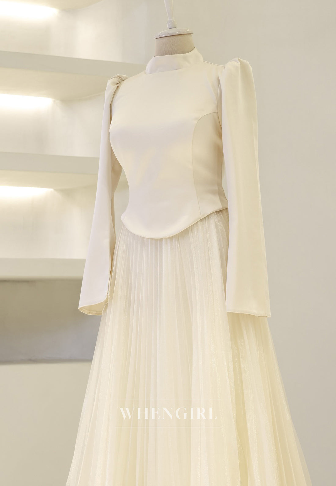 A-Line High Neck Long Sleeves 3D Flowers Back Zipper Long Formal Evening Gown