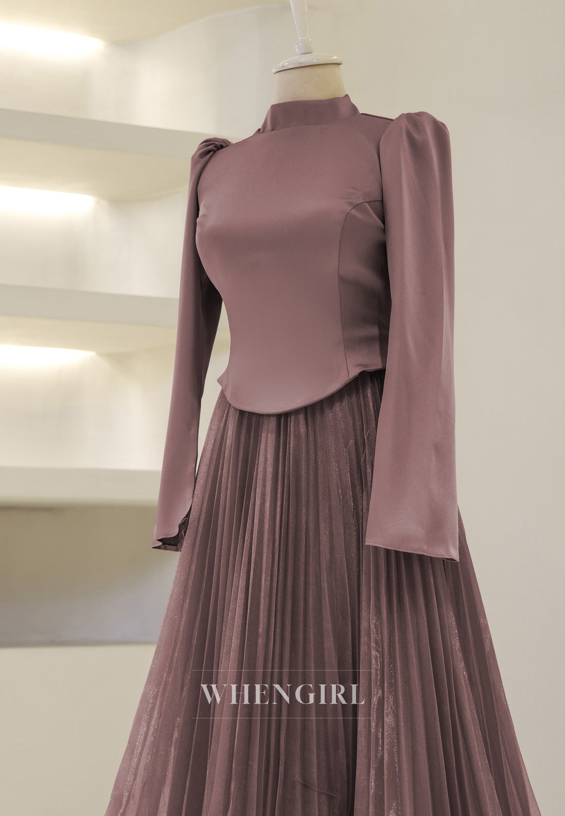 A-Line High Neck Long Sleeves 3D Flowers Back Zipper Long Formal Evening Gown