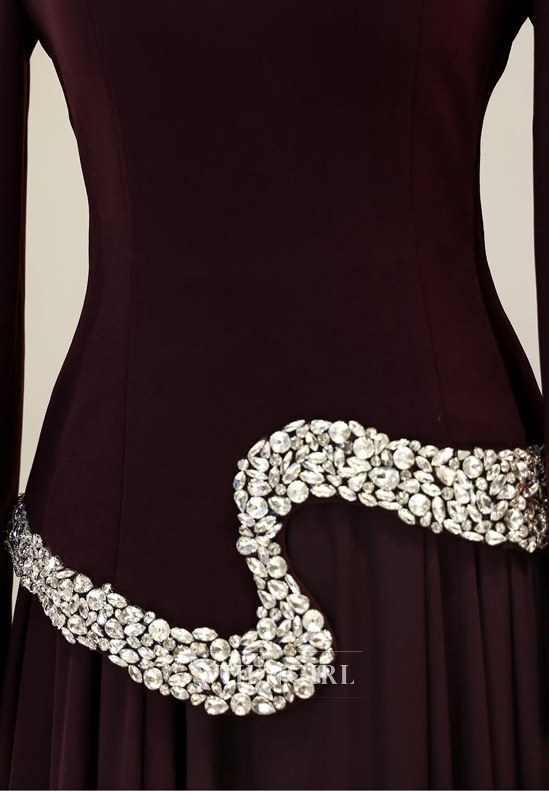 A-Line Beaded High Neck Long Sleeves Floor Length Formal Evening Dress
