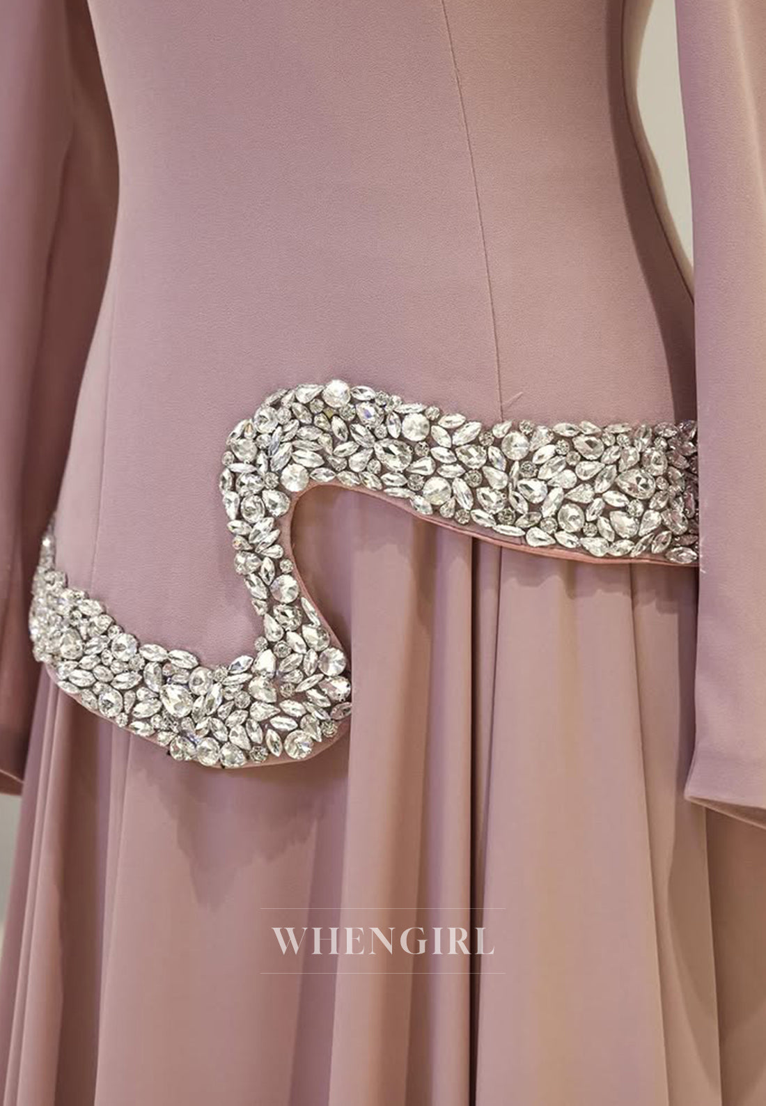 A-Line Beaded High Neck Long Sleeves Floor Length Formal Evening Dress