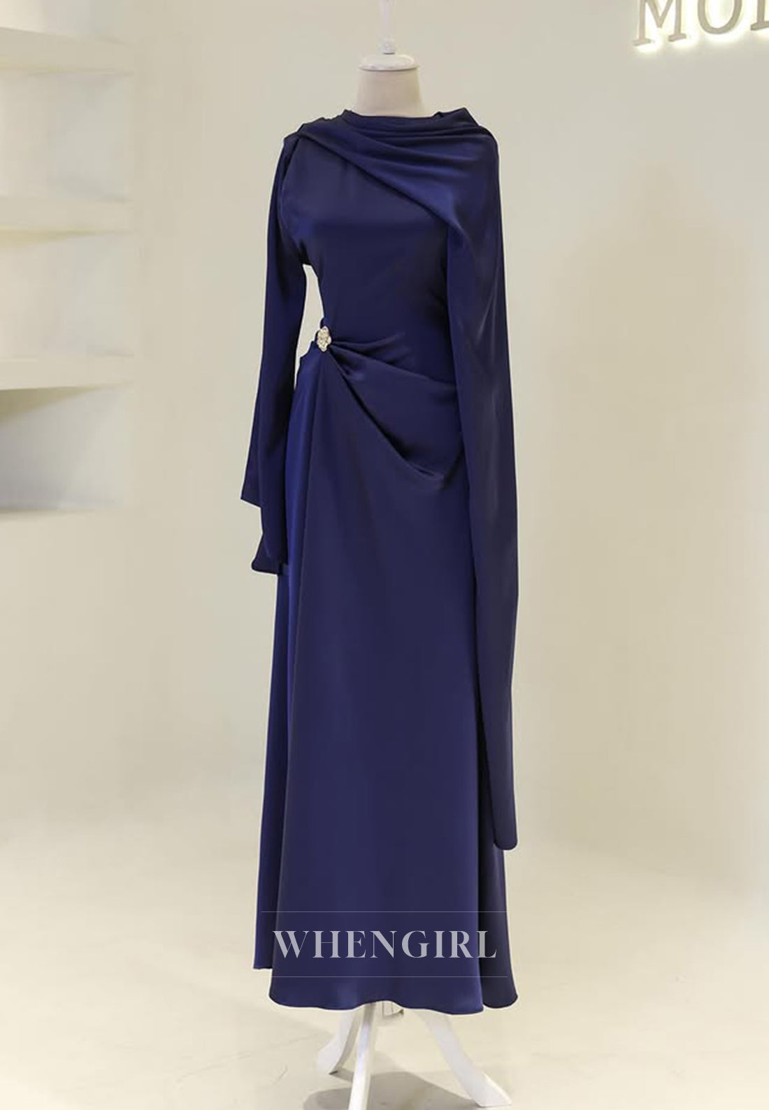 Long Sleeves Rhinestone Bateau Neck Floor Length Sheath Formal Evening Dress