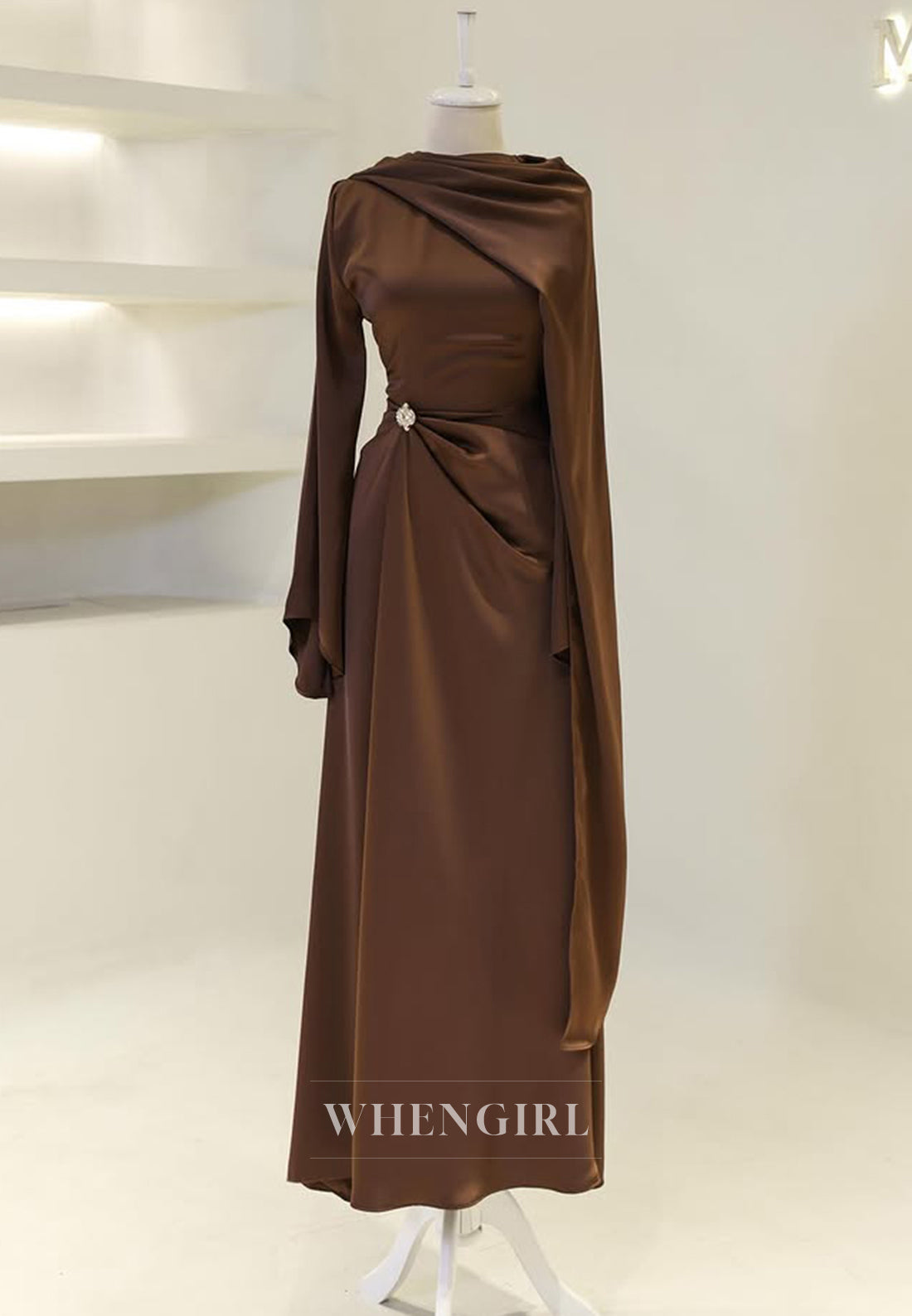 Long Sleeves Rhinestone Bateau Neck Floor Length Sheath Formal Evening Dress