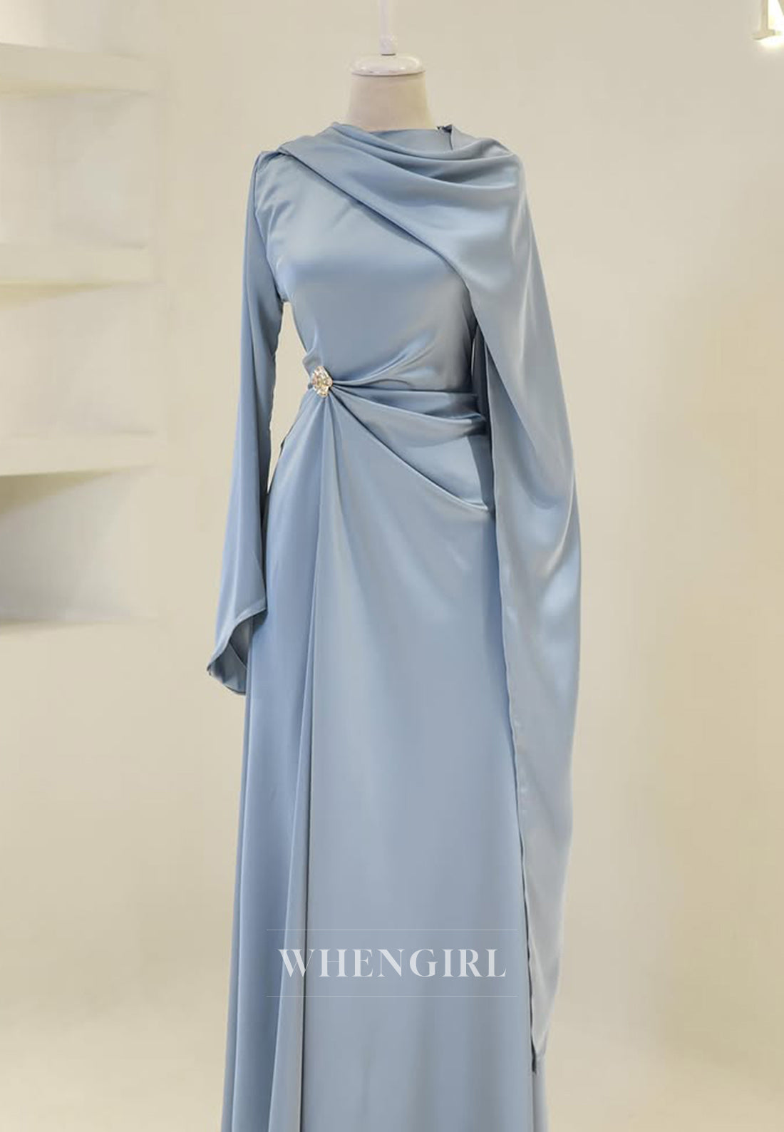 Long Sleeves Rhinestone Bateau Neck Floor Length Sheath Formal Evening Dress