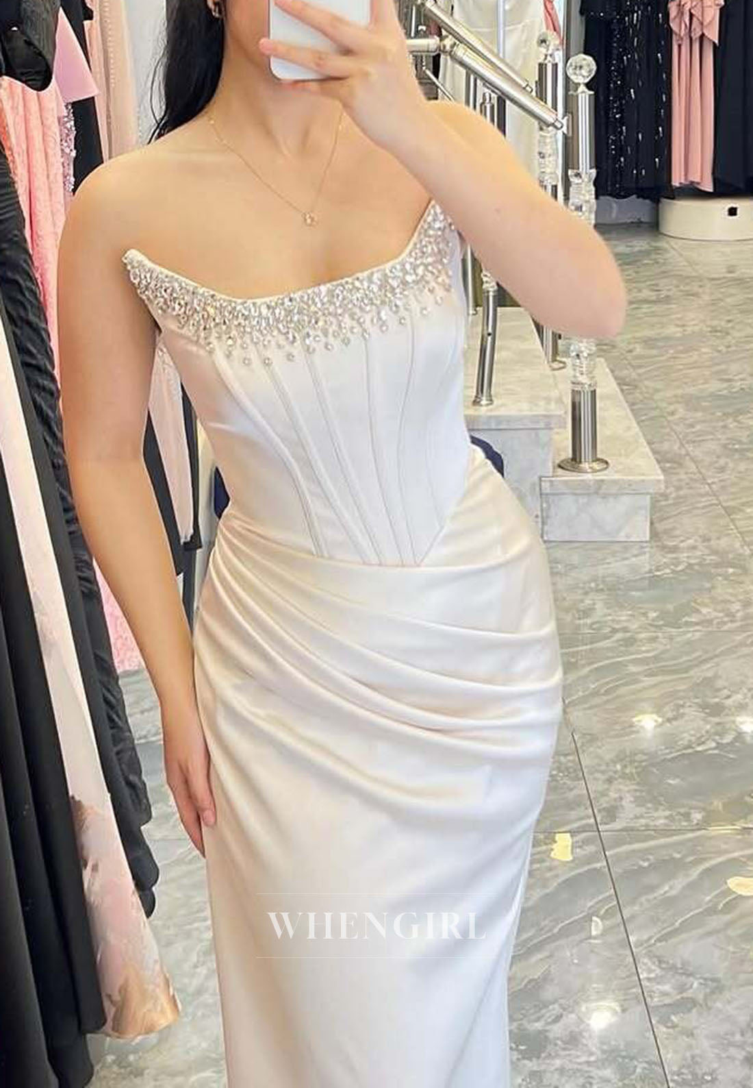 Sheath Beaded Neckline Sleeveless Ruched Floor Length Evening Dress with Scarf