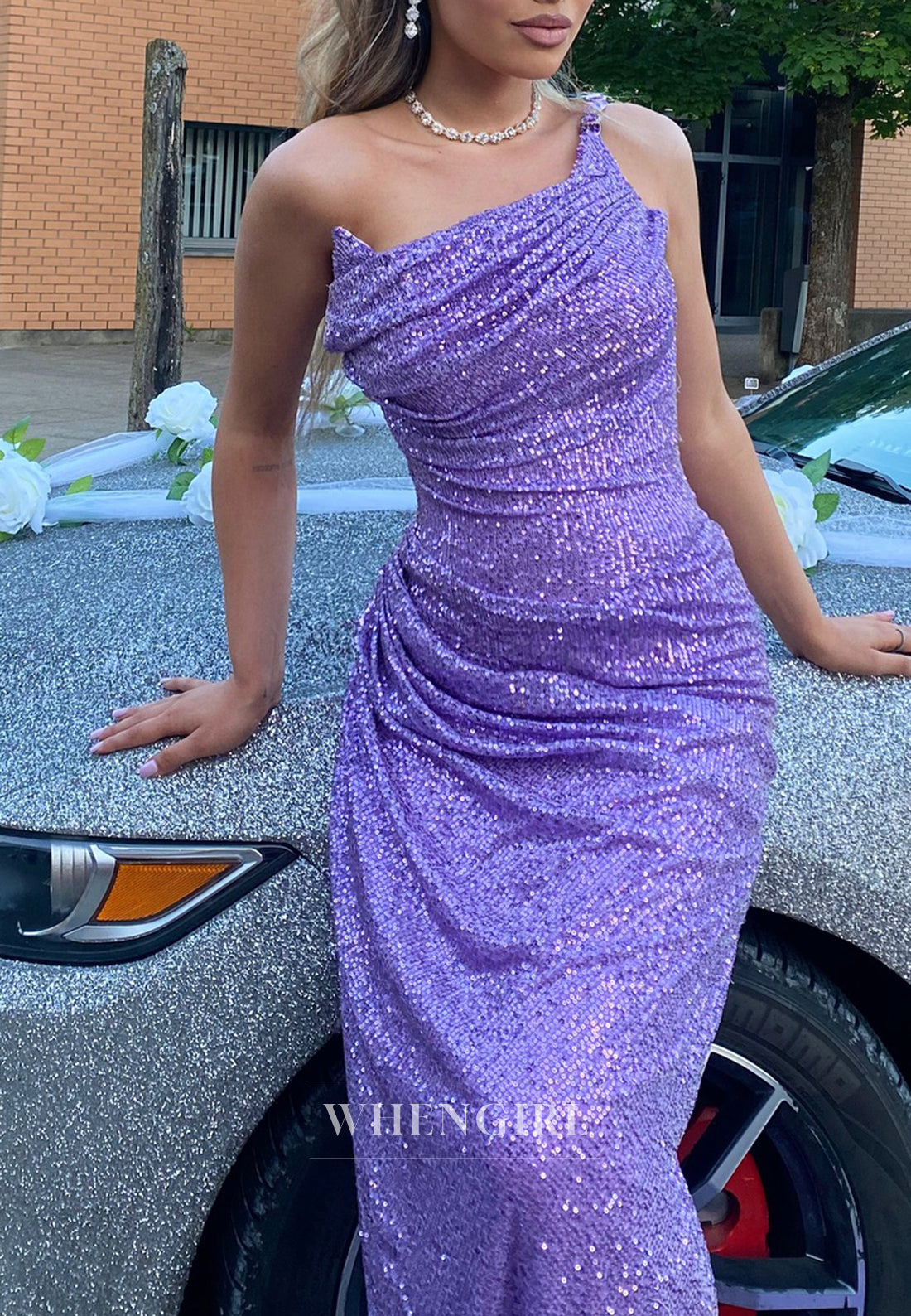 Violet Strapless Pleated Sequins Sweep Train Prom Dress Sheath Evening Formal Gown