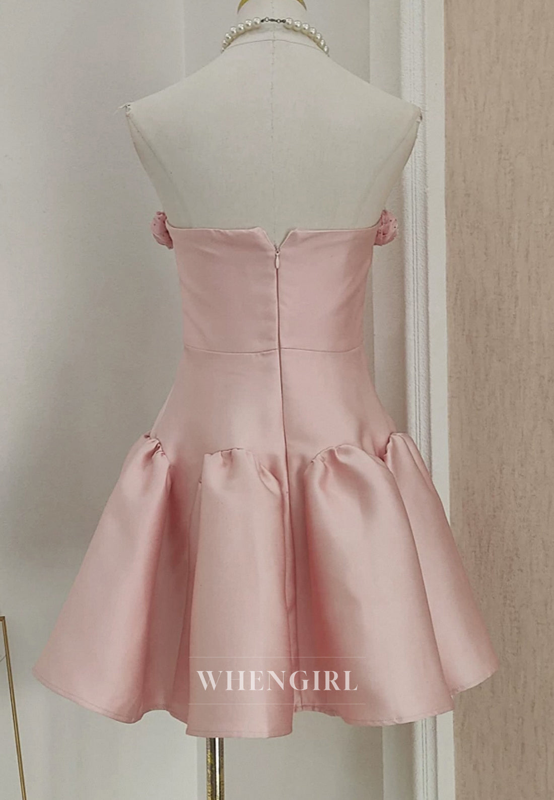 Blush 3D Flowers Tube Top Strapless Back Zipper A-Line Short Homecoming Dress