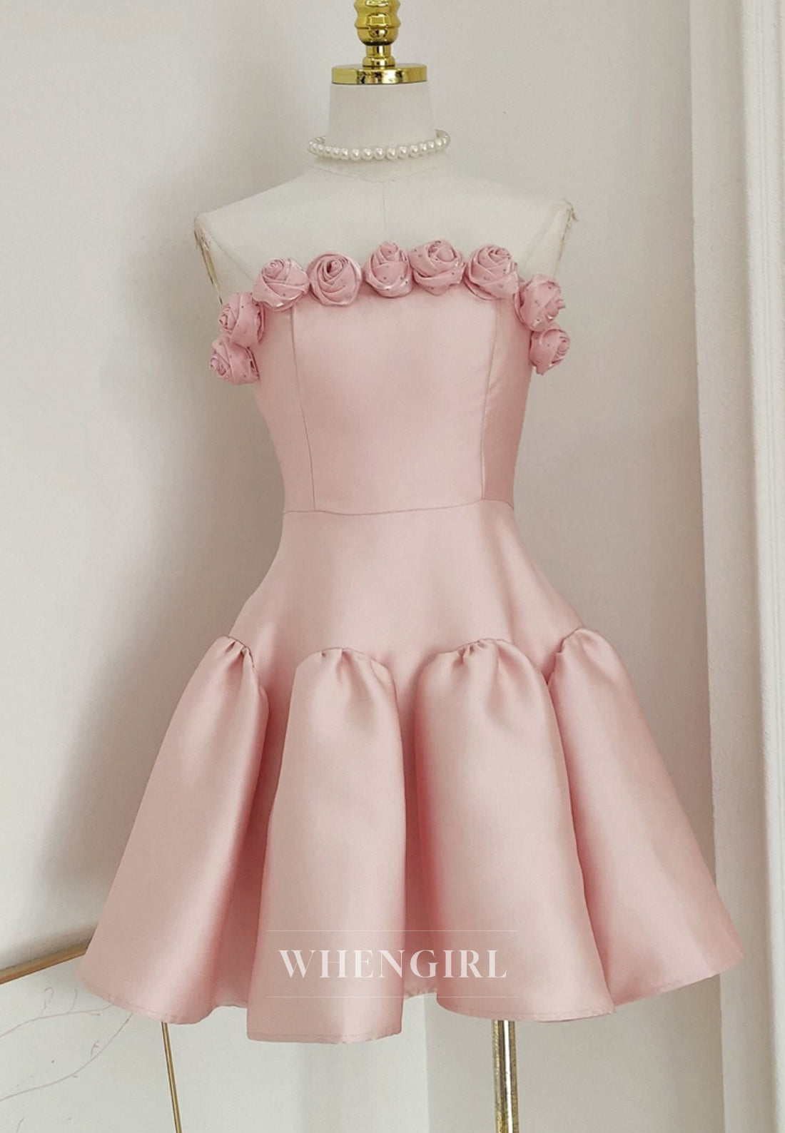 Blush 3D Flowers Tube Top Strapless Back Zipper A-Line Short Homecoming Dress