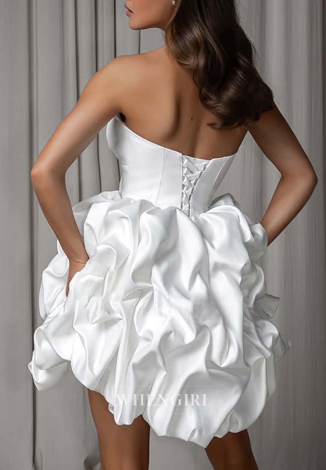 A-Line V Neck Ruched Flowers Lace Up Sleeveless Short Wedding Dress