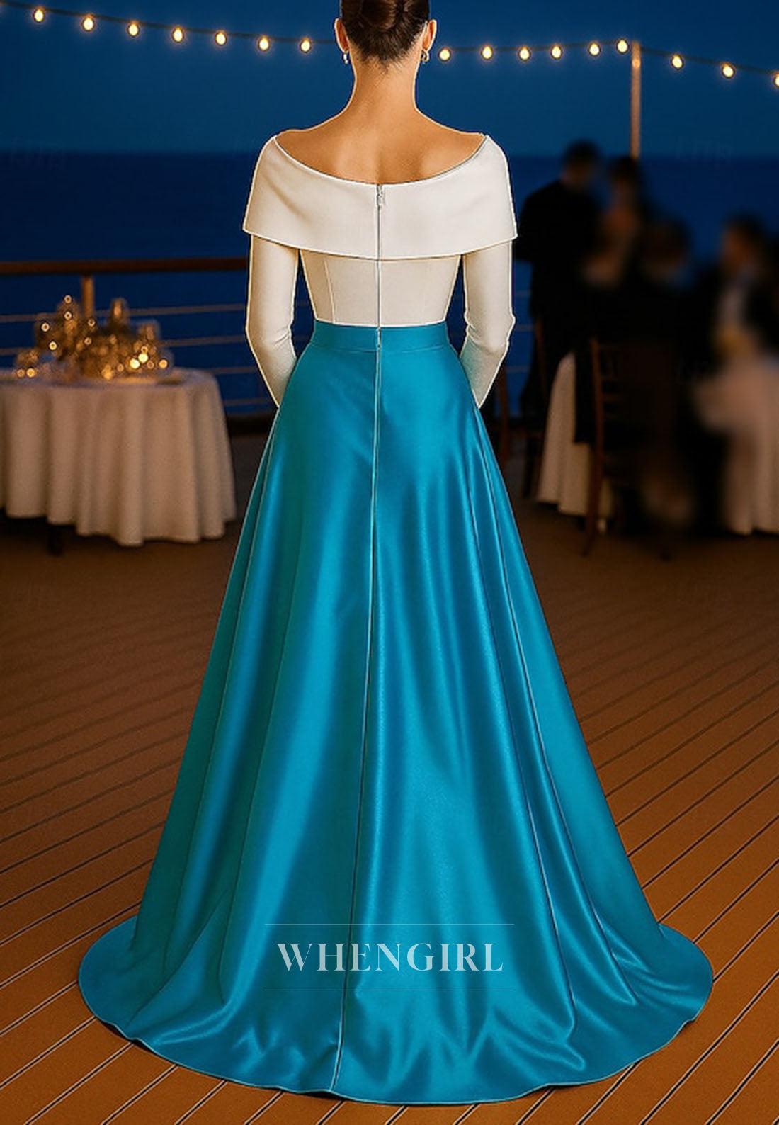 Scoop Neck Long Sleeves 3D Flower A-Line Back Zipper Mother of the Bride Dress