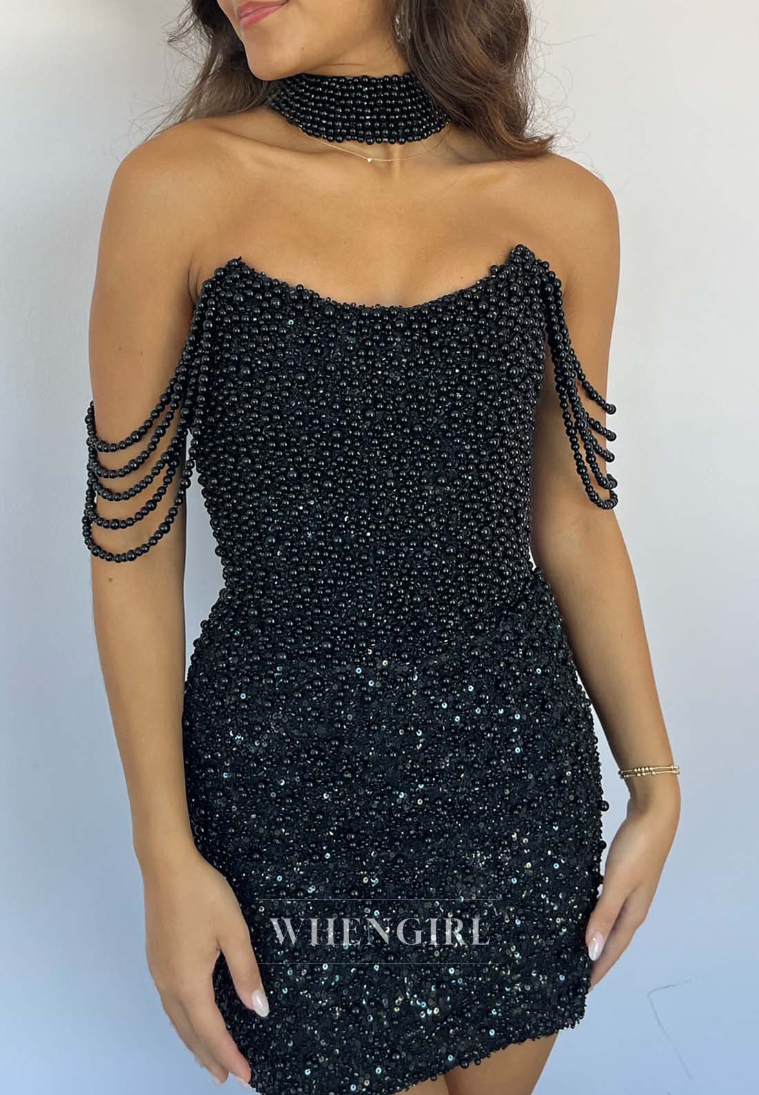 Off Shoulder Pears Beading Sheath Sleeveless Short Homecoming Dress