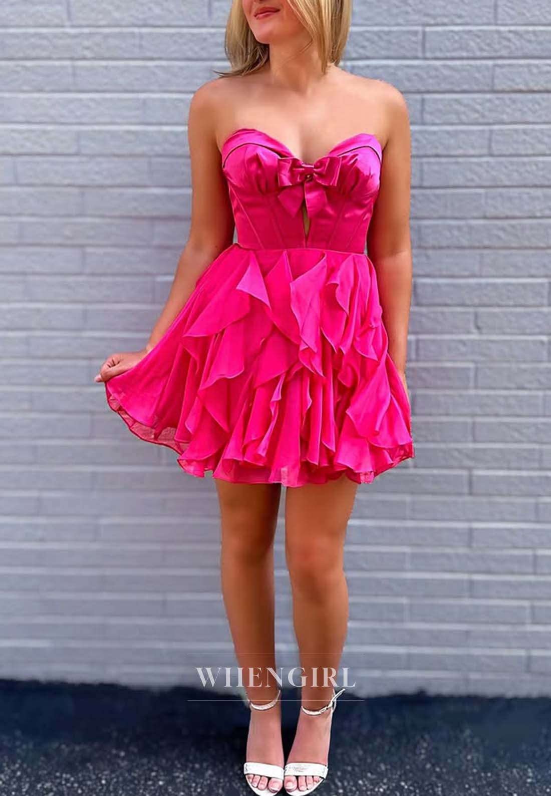 Bowknot Sweetheart Sleeveless Cut Out Multi Tiered A-Line Short Homecoming Dress
