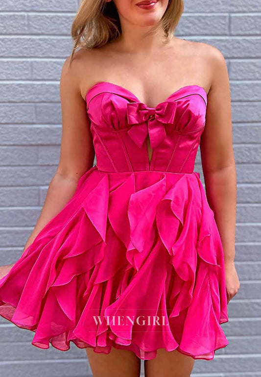 Bowknot Sweetheart Sleeveless Cut Out Multi Tiered A-Line Short Homecoming Dress