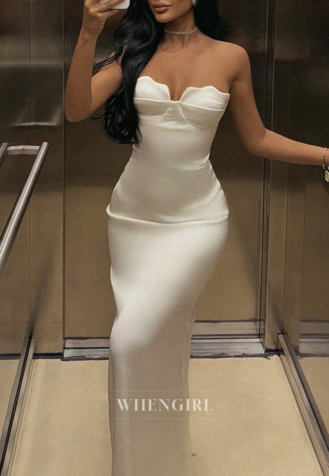 Sheath Sleeveless Strapless Back Zipper Simple Long Formal Evening Dress