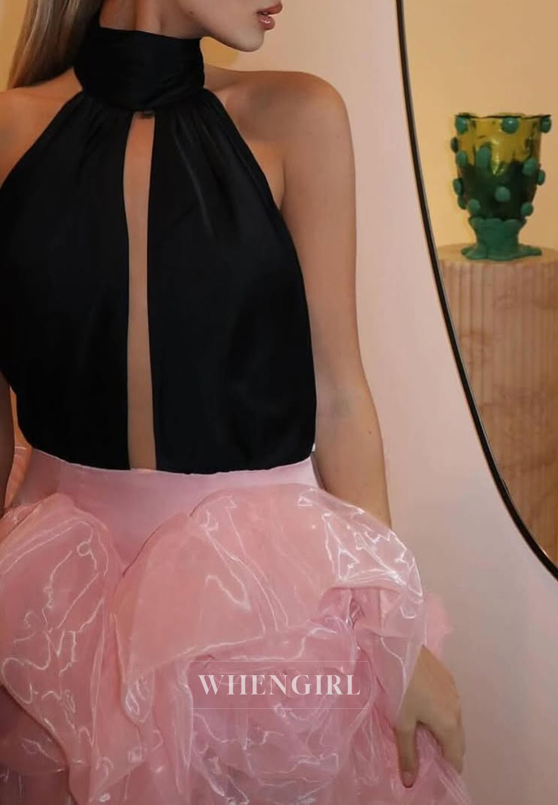 Halter Cut Out Sleeveless Ruched 3D Flower Sheath Short Homecoming Dress