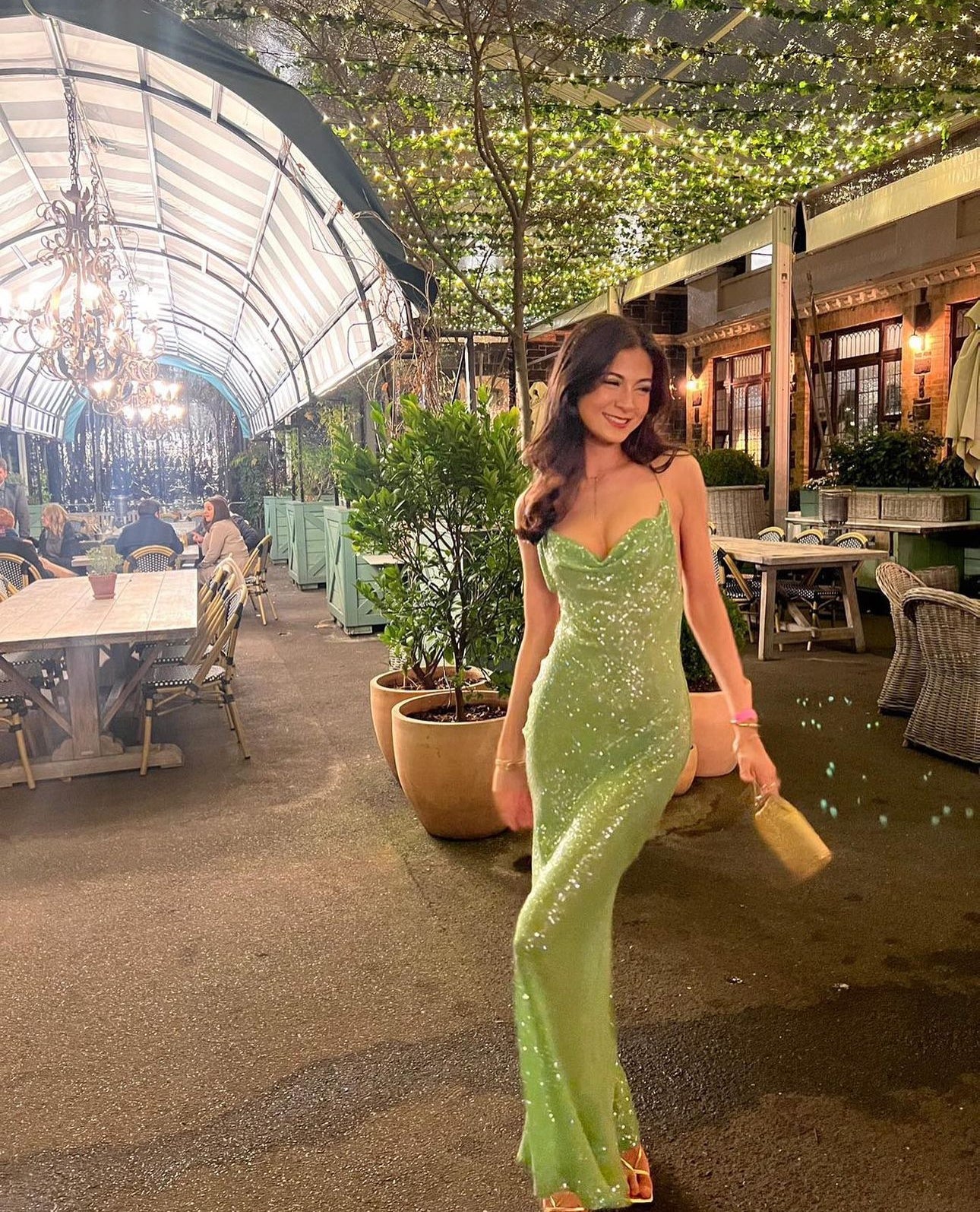 Green Sequins Spaghetti Straps Sheath Prom Dress