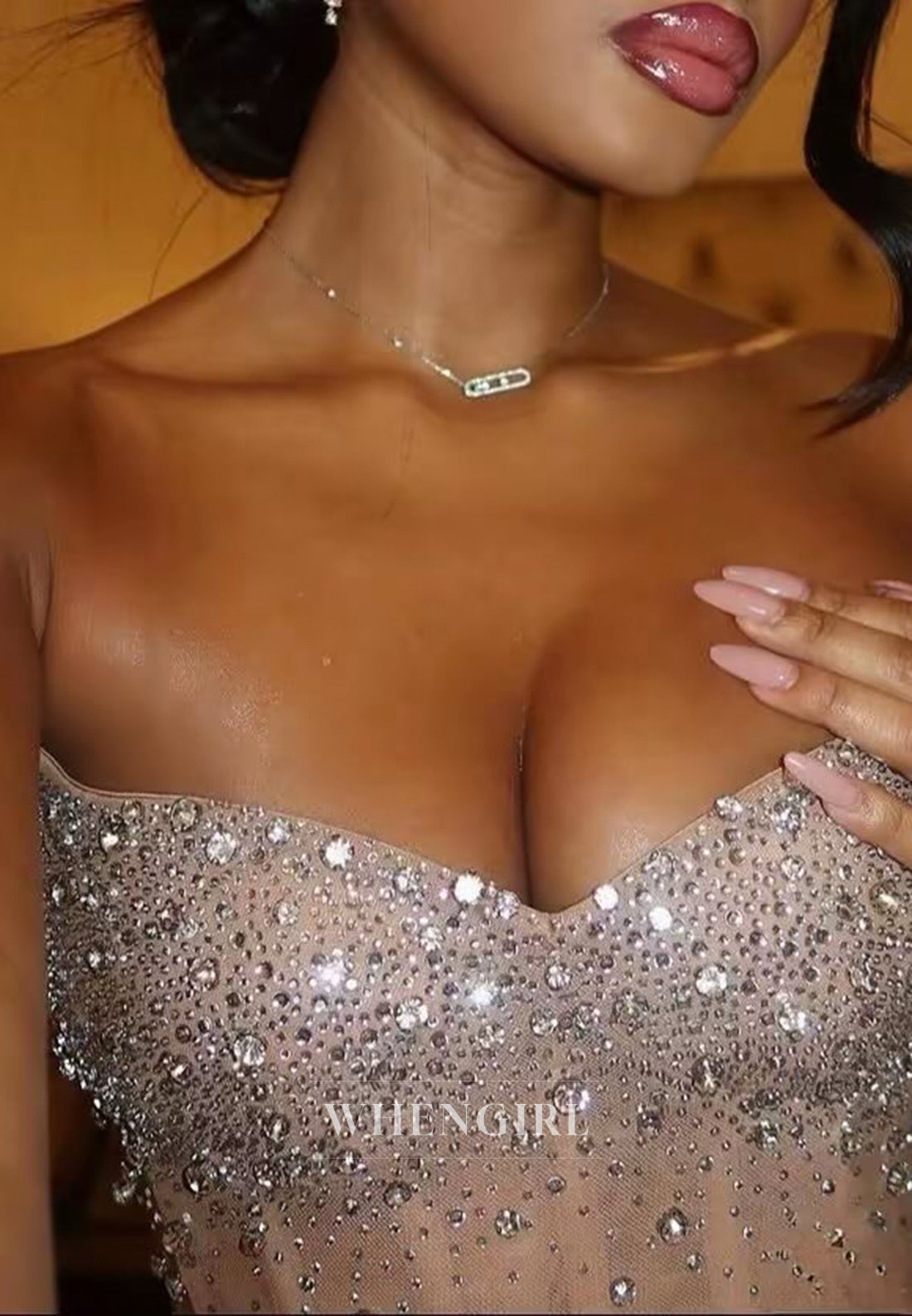 Champagne V Neck Sleeveless Back Zipper Beaded Sheath Formal Evening Gown