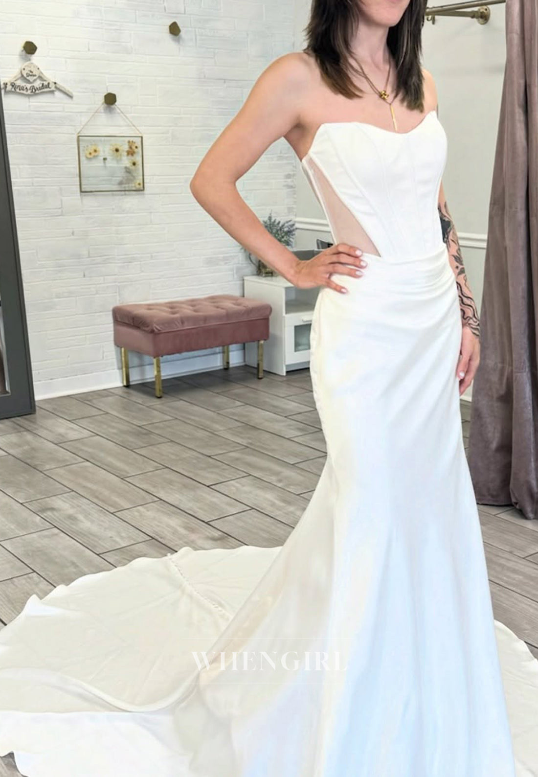 Simple Mermaid Sleeveless Sweetheart Court Train Wedding Dress