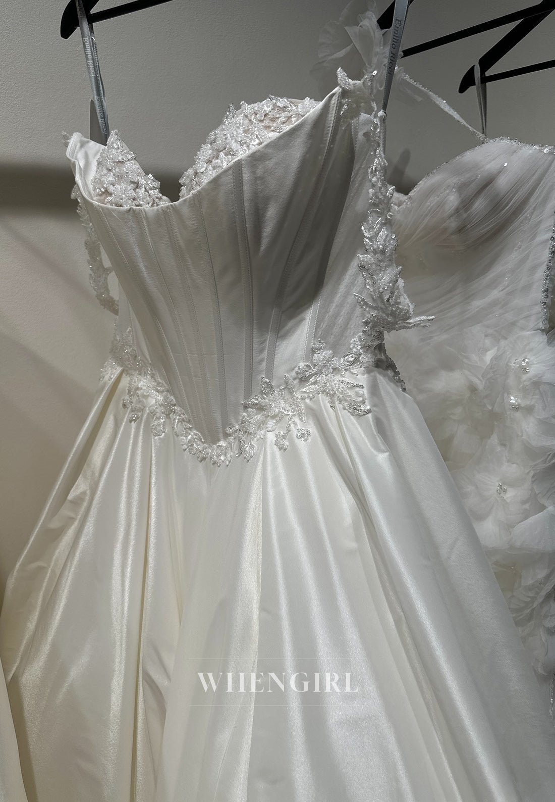 A-line Sweetheart Off the Shoulder Satin Wedding Dresses with Court Train