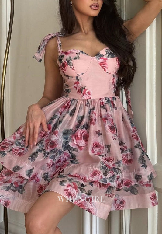 Sweetheart Sleeveless Floral A-Line Short Graduation Party Homecoming Dress