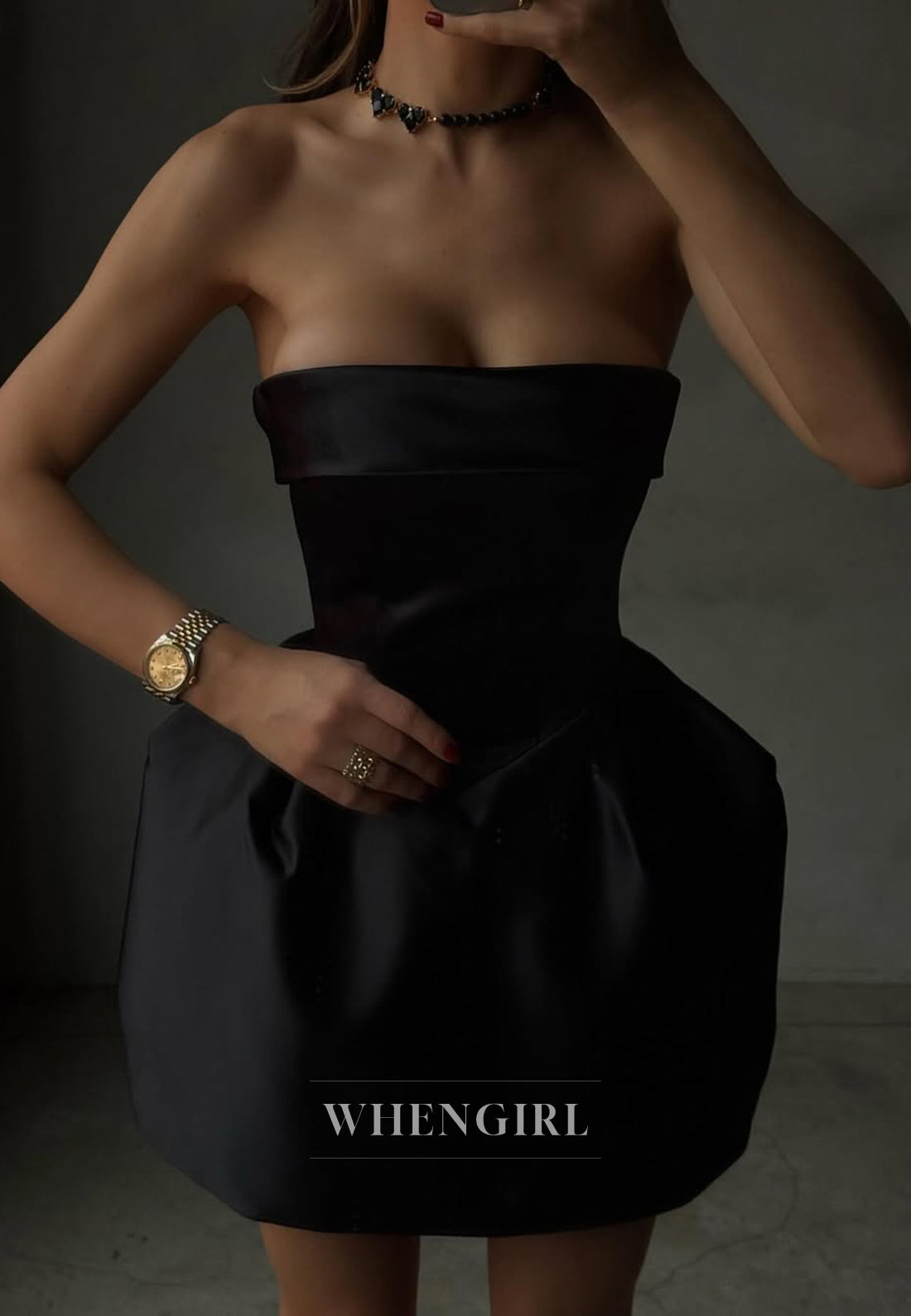 Tube top Ball Gown Sleeveless Simple Short Satin Homecoming Dress