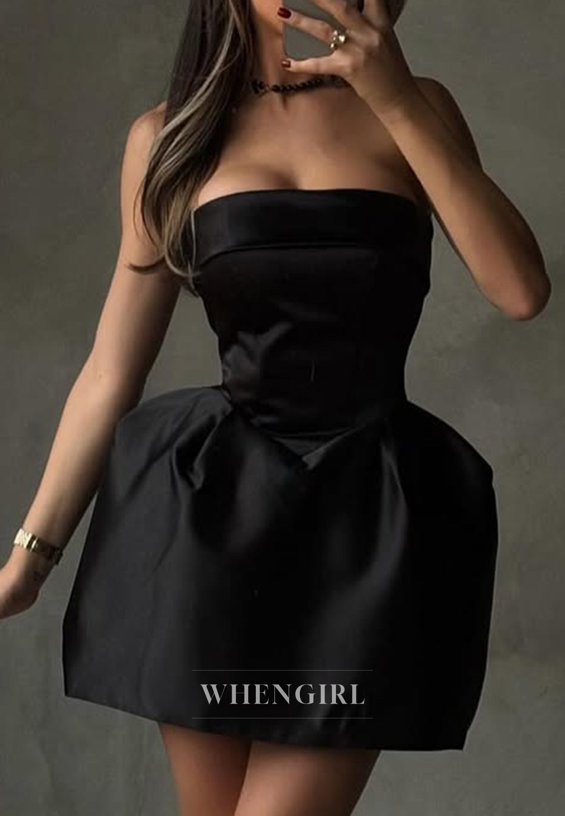 Tube top Ball Gown Sleeveless Simple Short Satin Homecoming Dress