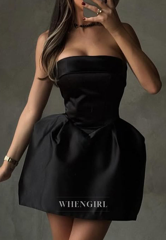 Tube top Ball Gown Sleeveless Simple Short Satin Homecoming Dress