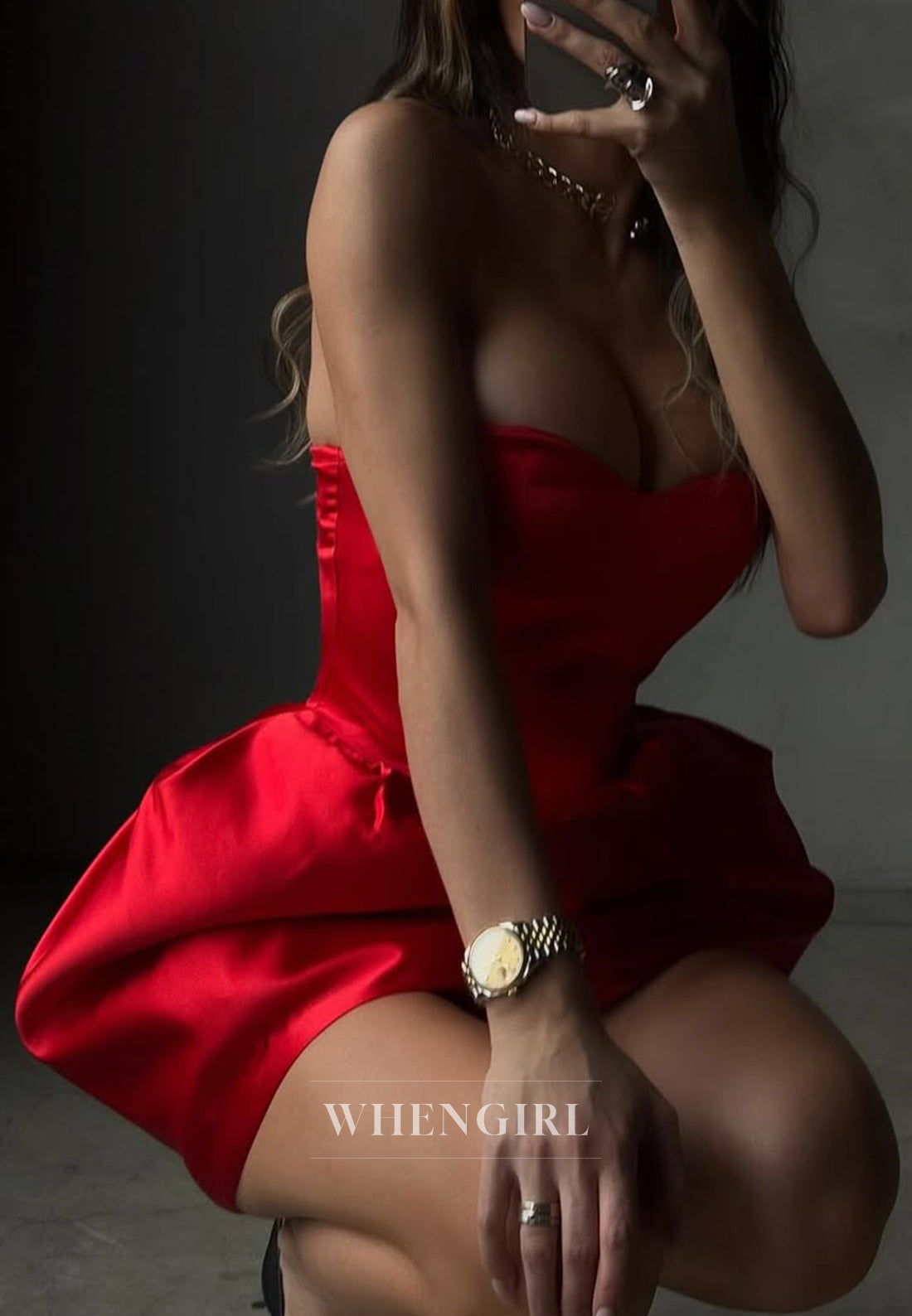 Tube top Ball Gown Sleeveless Simple Short Satin Homecoming Dress