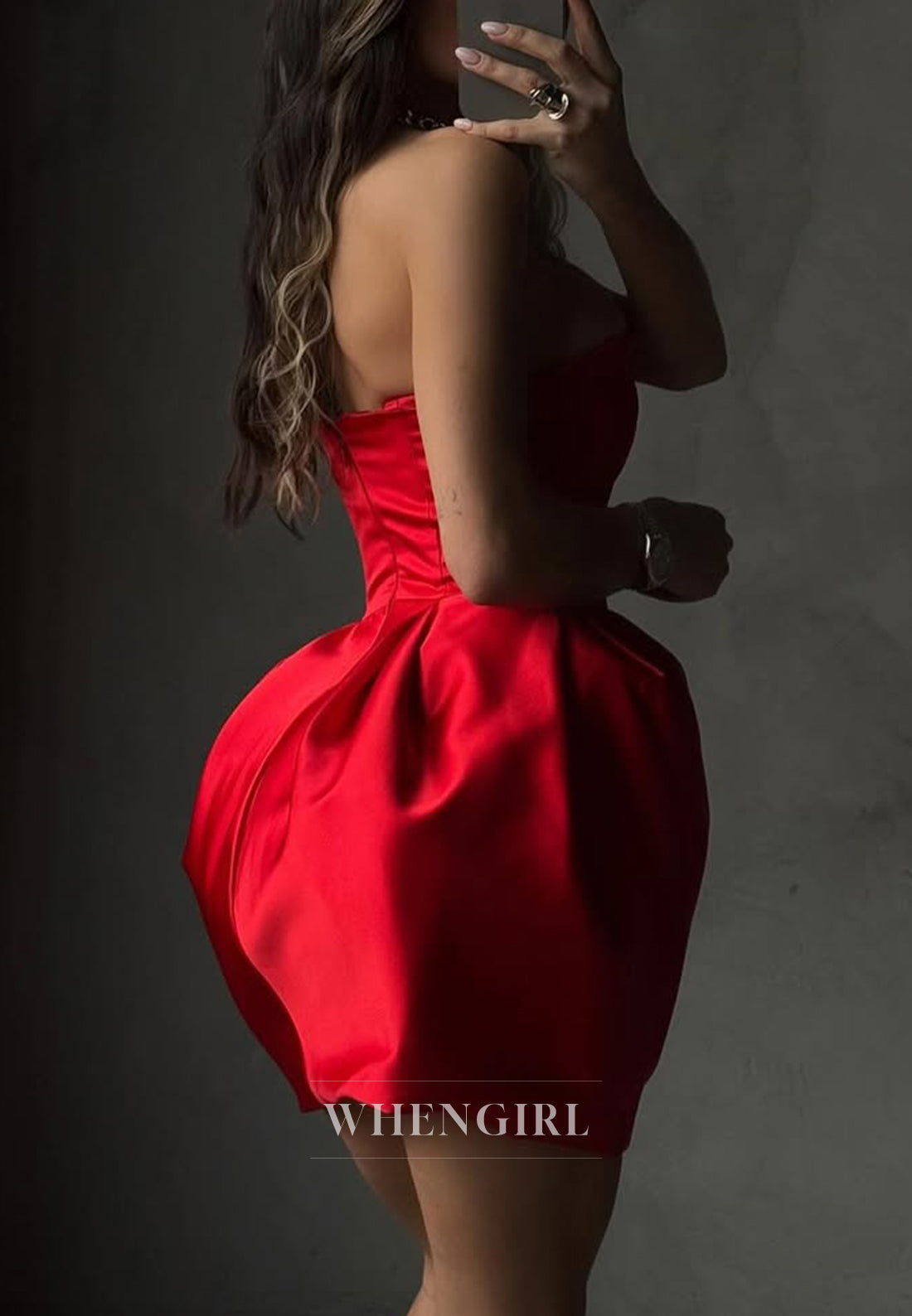 Tube top Ball Gown Sleeveless Simple Short Satin Homecoming Dress