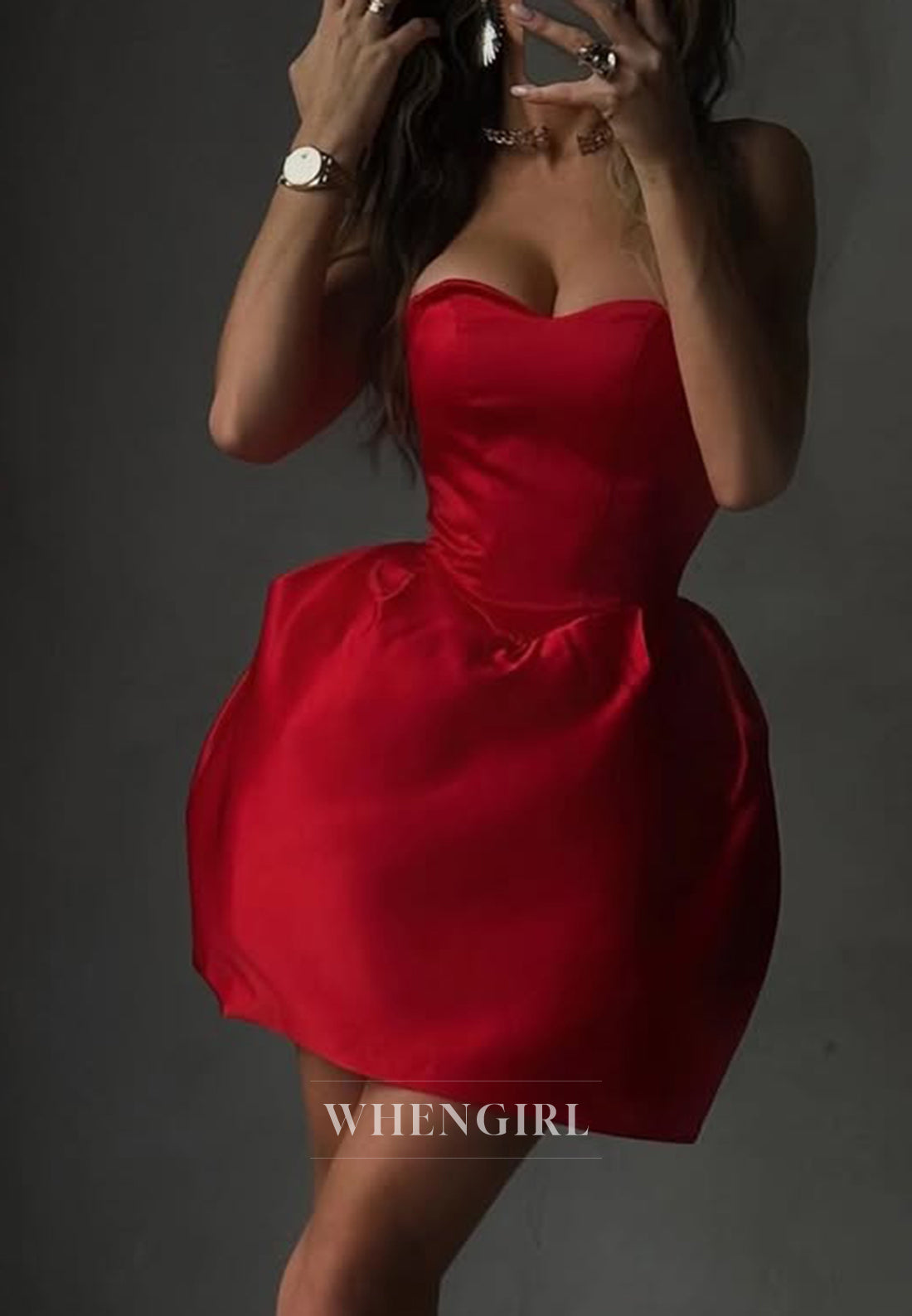 Tube top Ball Gown Sleeveless Simple Short Satin Homecoming Dress